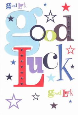 Designed with a flourish befitting Stroud Green's vibrant character, this good luck card captures the exuberant mood of our neighbourhood's markets and gatherings. At first glance, your eye is drawn to the bold baby-blue 'g', its curves playful as the laughter on a Sunday at Finsbury Park. Each letter is a study in confident design, with energetic reds and deep purples lending a balance of joy and thoughtful seriousness. Across the flawless white surface, a cascade of whimsical stars-spanning indigo, navy, pale sky, soft lavender, and hints of leafy green-sparkles like tiny wishes sent skyward from a backyard on Stapleton Hall Road. The harmonious mix of colours and playful typography delivers more than just words; it's an atmosphere of anticipation and support, imbued with the kind of encouragement friends offer before a big move or milestone in our area. The firm texture beneath your fingertips gives the card substance and a sense of intention, recalling the satisfying feel of quality cardstock you'd find at a locally owned shop. Ideal for milestones-from school exams at Hornsey to career leaps near Crouch End-this card offers heartfelt encouragement that's as authentic as any carefully wrapped bouquet prepared just for a neighbour by Florist Stroud Green.