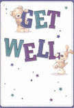 Bright with optimism and playful charm, this get well card lights up the spirit with its sweet duo-a gentle teddy bear and a lively puppy-both expertly illustrated with warm, soft lines. Their joyful forms interact within oversized, vivid letters spelling 'Get Well,' colored in expressive indigos and teals that stand out against the soothing cream background. Scattered across the card, star shapes in shifting shades of blue and purple shimmer like tiny beacons of hope, capturing the feeling of a crisp morning stroll along Stroud Green Road. The fluffy textures of both the bear and the pup seem almost touchable, their friendly faces radiating comfort-much like the feeling of a thoughtful floral delivery from Florist Stroud Green, designed to brighten anyone's day. There's a palpable sense of warmth and encouragement in every element: the confident, bouncing typography, the gentle touches between the two characters, and the ambient lightness that fills the scene. Just as our local bouquets bring gentle reassurance to recovering friends around the N4 area, this card delivers a heartening message-a perfect pairing of emotional care and cheerful artistry, ideal for wishing loved ones well here in Stroud Green.